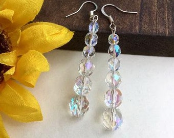 Clear Crystal Dangle Earrings - Aurora Borealis Earrings - Sparkle Earrings - Jewelry Gifts for Women - Unique Earrings - Iridescent Earring