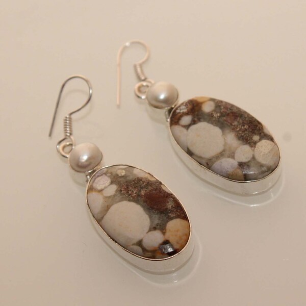 Marvelous white bubble jasper+pearl new wholesale fashion jewelry sterling silver plated earring for womens party wear all occasions e366