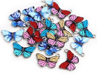 10pcs 19x16mm Mariposa Charms Lindo aleación Metal Esmalte Charm Colgante para collar Pulsera DIY Joyería Fabricación de accesorios Hallazgos