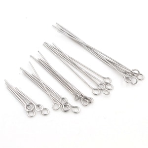 No Fade 100pcs/Lot 20 25  30 35 40 45 50 60 70mm Stainless steel Eye Pins Findings Eye Head Pins For Jewelry Making DIY Supplies Accessories