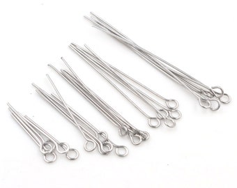 No Fade 100pcs/Lot 20 25  30 35 40 45 50 60 70mm Stainless steel Eye Pins Findings Eye Head Pins For Jewelry Making DIY Supplies Accessories