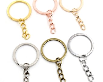 20pcs 25/28/30mm Key Ring Key Chain 7 Colors Plated 50mm Long Round Split Keychain Keyrings Wholesale