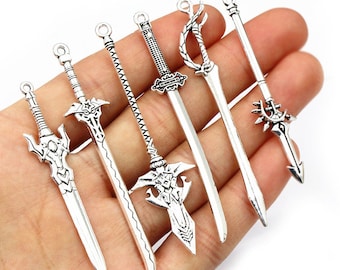 10pcs/lot Antique Silver Plated Sword Blade Charms Pedants DIY Jewelry Making Accessories for Necklace Craft Findings