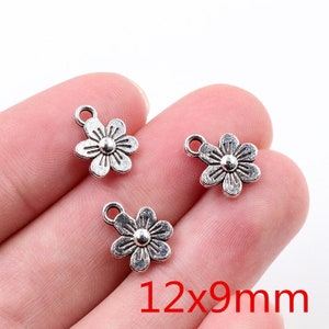 10/15/20/pcs 27x23/21x17/23x17/12x9mm Encanto de hallazgos de flores de plata antigua imagen 5