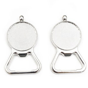 2pcs 25/30mm Inner Size Rhodium Color Beer Bottle Opener Shape Cabochon Blank Base Tray Setting Pendant DIY Jewelry  Accessories