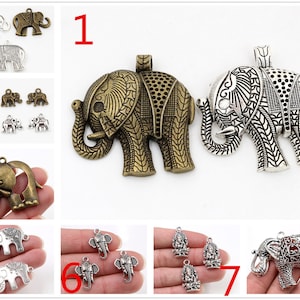 1/10/2/8/15pcs 60x55/25x21/13x12/45x40mm Antique Silver and Bronze Plated Elephant Handmade Charms Pendant:DIY for bracelet necklace image 1