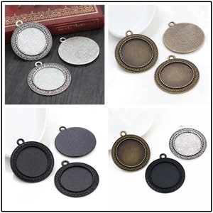 5pcs 25mm Inner Size Antique Silver and Bronze and Black Flowers Style Cabochon Base Setting Charms Pendant image 2