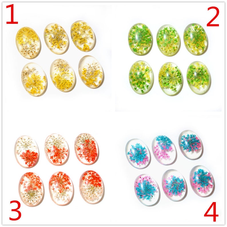 New Fashion 10pcs Fit 18x25mm Blue White And White Yellow And Green Yellow and Red Natural Dried Flowers Cabochons Cameo image 3