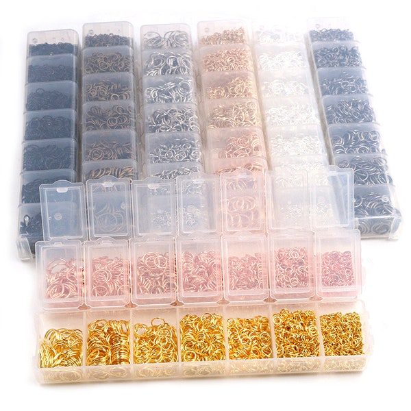 1450pcs / One Set Box 3 4 5 6 7 8 10mm 8 Colores Anillos de salto abiertos Anillos divididos Bucle de enlace para joyería de bricolaje Making Findings Connector