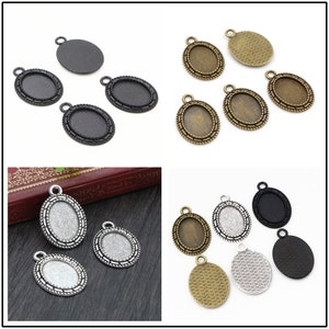 10pcs 13x18mm Inner Size Antique Silver and Bronze and Black Cameo Cabochon Base Setting Charms Pendant necklace findings image 2