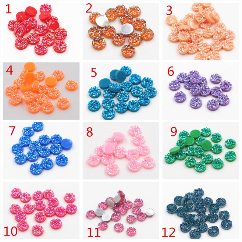 40 unids/lote 8mm 10mm 12mm estilo mineral Natural cabujones de resina con parte posterior plana para pulsera pendientes accesorios imagen 3