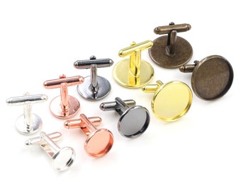 10pcs/ Lot 12mm,14mm,16mm,18mm,20mm, 6 Colors Plated Copper Cufflink Base Cuff Link Settings Cabochon Cameo Base