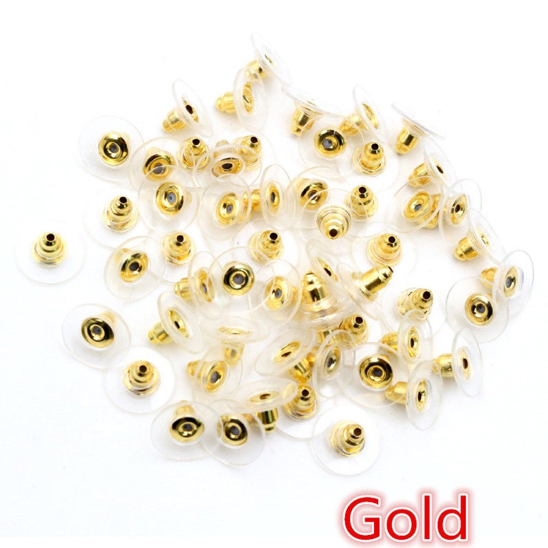 100pcs 11x6mm Plastica Metallo Orecchino Schienale Bullet Stoppers Earnuts Tappi per le orecchie Oro Argento Placcato Risultati Gioielli Accessori immagine 4