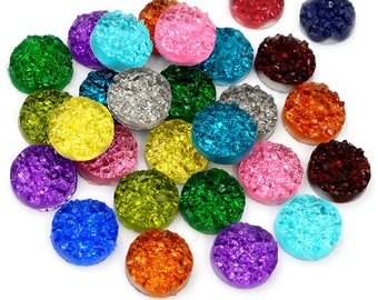 40pcs/lot 8mm 10mm 12mm Druzy Natural Ore Style Crystal Flat Back Resin Cabochons For Bracelet Earrings DIY Jewelry Making Findings