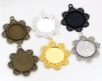 10pcs 20mm 25mm Inner Size 5 Colors Plated Flower Style Cabochon Base Setting Charms Pendant