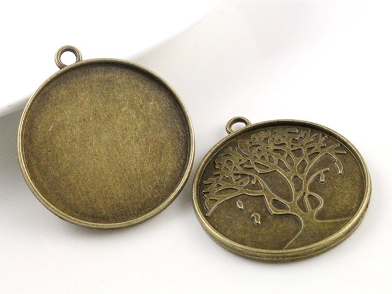 10pcs 20mm Inner Size Antique Silver and Bronze Plated Tree Style Cabochon Base Setting Charms Pendant image 3