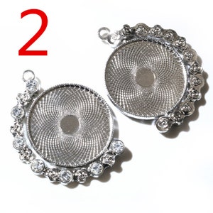 5pcs 30mm Inner Size Rotation Double Side Two Style Rhodium color Rhinestones Cabochon Base Setting Charms Pendant 2