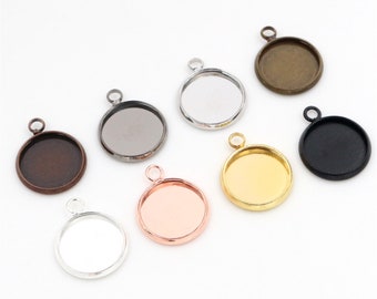 20pcs 10-20mm Inner Size 8 Colors Plated Iron Material Simple Style Cabochon Base Cameo Setting Charms Pendant Tray