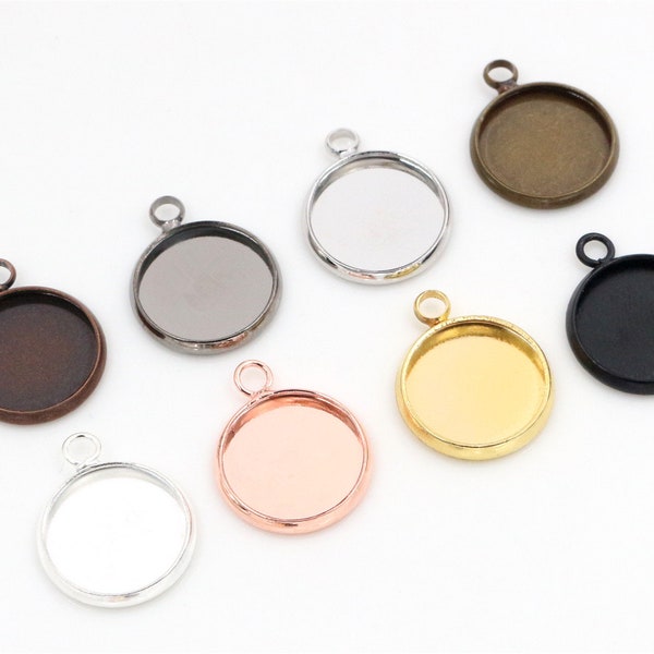 20pcs 10-20mm Inner Size 8 Colors Plated Iron Material Simple Style Cabochon Base Cameo Setting Charms Pendant Tray