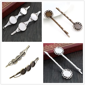 10pcs 10/12mm High Quality Bronze and Silver Plated Copper Material Hairpin Hair Clips Hairpin Base Setting Cabochon Cameo