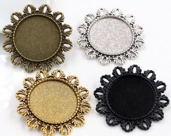 5 unids 25mm tamaño interior plata antigua y bronce antiguo y oro antiguo chapado broche cabochon base ajuste