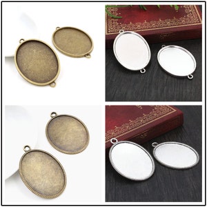 5pcs 30x40mm Taille intérieure Antique Argent et Bronze Cabochon Base Réglage Charmes Pendentif image 3