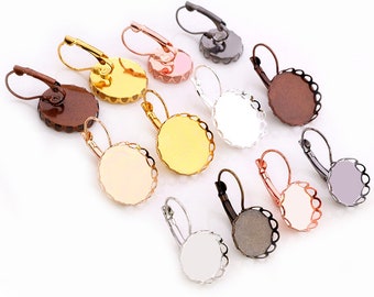 12mm 14mm 18mm 20mm 8Colors Plated French Lever Back Earrings Blank/Base,Fit 12mm 14mm 18mm 20mm Glass Cabochons,Buttons;Earring Bezels