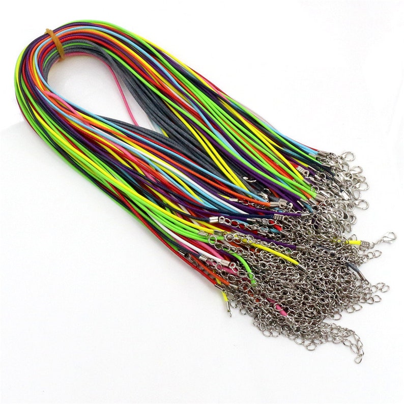 20Pcs/lot Real Handmade Leather Adjustable Braided Rope Necklaces & Pendant Charms Findings Lobster Clasp String Cord 2 mm mix