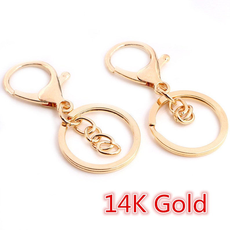 5pcs / lot 30mm Chaîne Porte-clés Long 70mm Populaire classique 8 Couleurs Plaqué mousqueton fermoir clé crochet chaîne fabrication de bijoux pour porte-clés 14K Gold