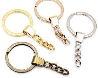 10pcs/lot Key Ring ( Taille de l’anneau: 30mm ) Porte-clés Rhodium Bronze Gold Plaqué 50mm Long Round Split Keychain Keyrings Wholesale