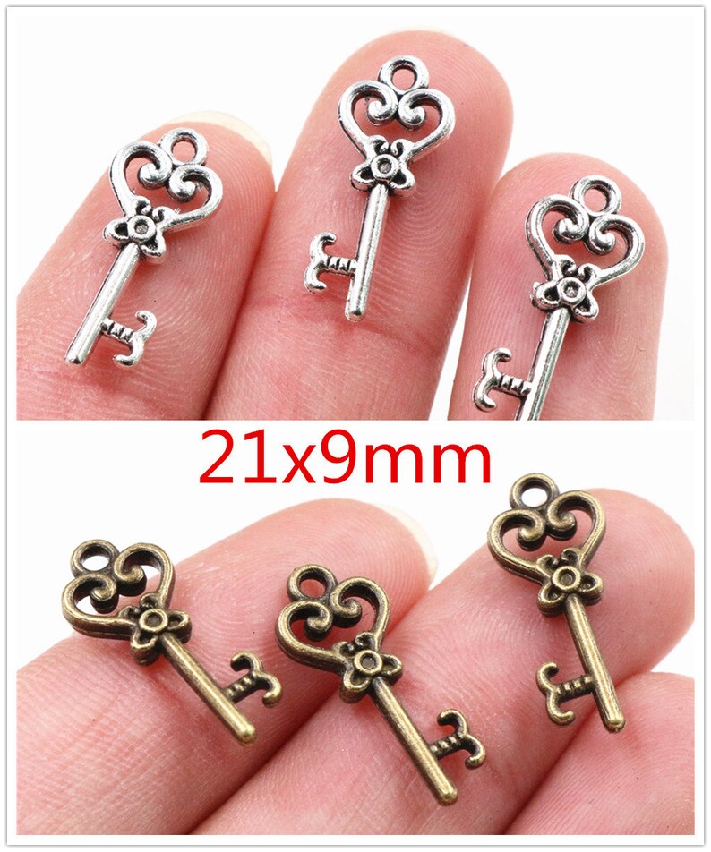 30/40/50/100pcs Antique Silver and Bronze Plated Key Handmade Charms Pendant:DIY for bracelet necklace image 3