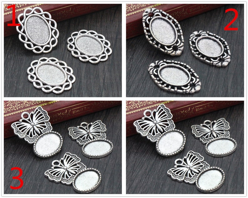 13x18mm 10pcs Antique Silver Cameo Setting Pendant Charms image 1