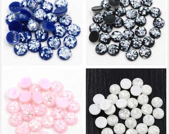 New Style 40pcs 8mm 10mm 12mm 4 Colors Built-in Real Shells Style Flat back Resin Cabochons Fit 8-12mm Cameo Base Cabochons
