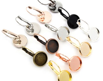 20pcs 12mm 13 Colors Plated French Lever Back Earrings Blank/Base,Fit 12mm Glass Cabochons,Buttons;Earring Bezels