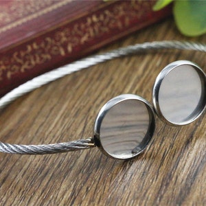 2pcs Fit 12mm Round Glass Cabochon 316 Stainless Steel Super Flexible Bangle Base Bracelet Blank Tray Bezel Setting