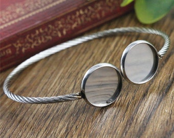 2pcs Fit 12mm Ronde Glazen Cabochon 316 Roestvrij stalen super flexibele bangle base armband lege lade bezel instelling