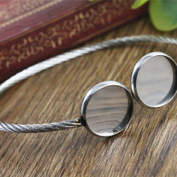 2pcs Fit 12mm Round Glass Cabochon 316 Stainless Steel Super Flexible Bangle Base Bracelet Blank Tray Bezel Setting