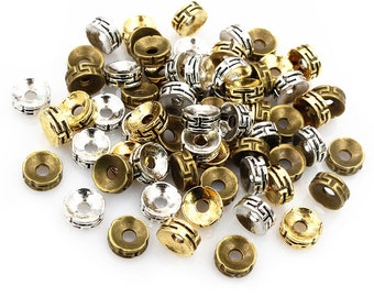 50 Uds. De cuentas espaciadoras de 7,5x3mm, Color bronce, dorado y plateado, bola de Metal, tapón para cuentas, suministros de joyería DIY