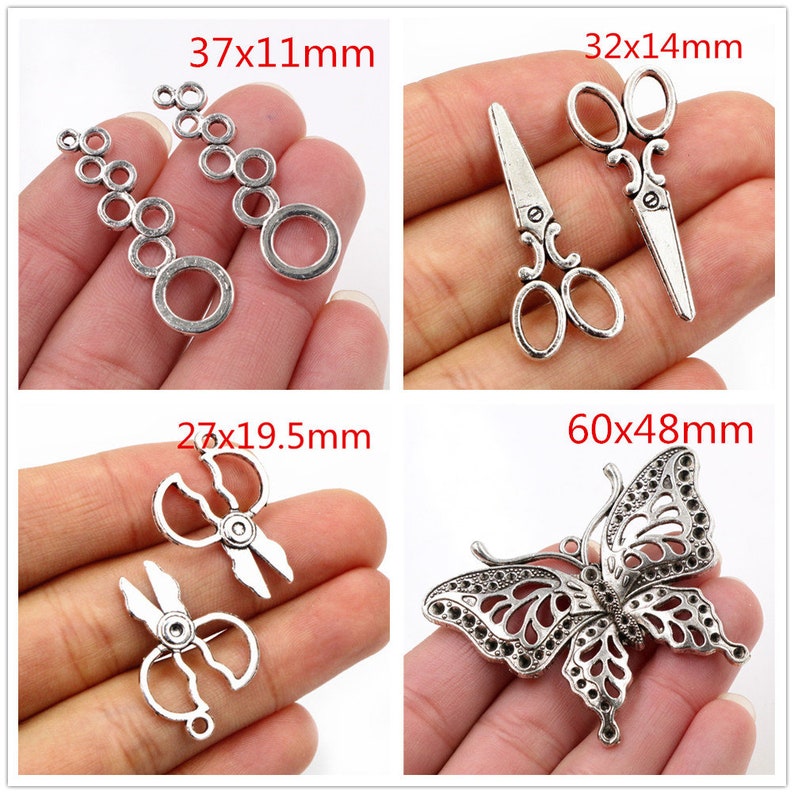 Tijeras de Metal de aleación de moda mariposa plata antigua pequeños dijes lindos colgante para collar pulsera DIY fabricación de joyas imagen 3