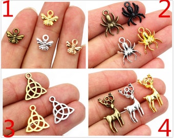 30/15/20pcs Bee Spider Deer Triangle Charms Tibetan Silver Plated Bronze Gold Cute Pendants DIY Handmade Jewelry Making Findings