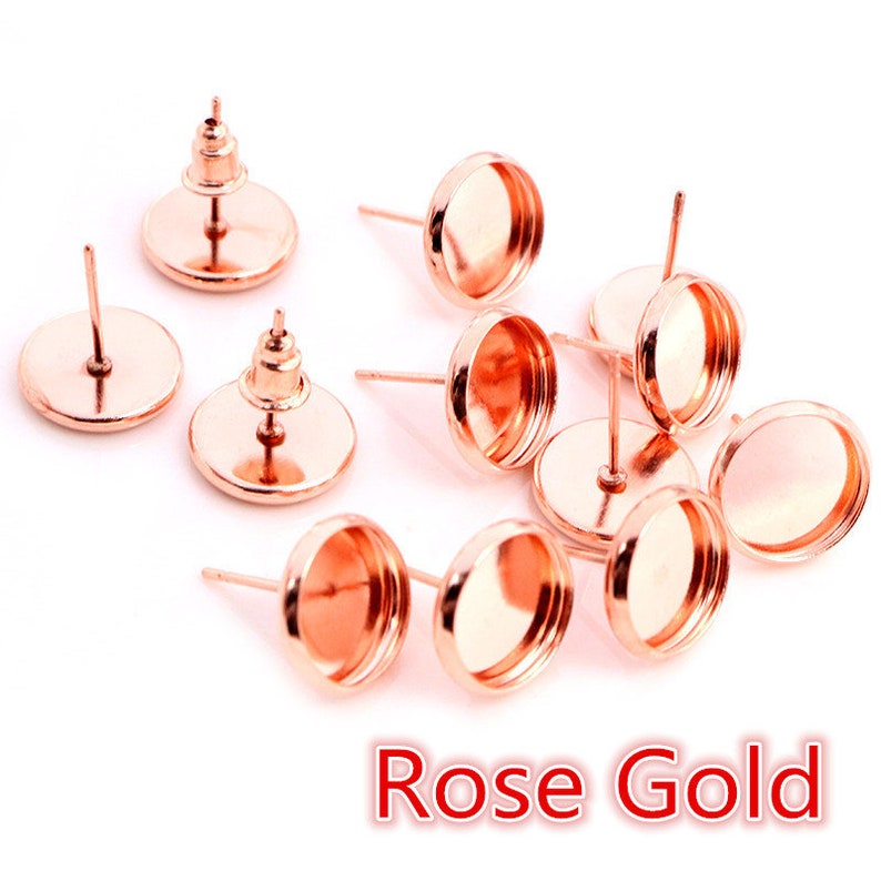 6mm 8mm 10mm 12mm 14/16/18/20mm 8 Colors Plated High Quality Stainless Brass Earring Studswith Ear plug Base,Fit 6-20mm Glass Cabochons image 5