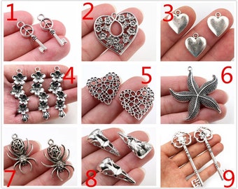 20/5/10/15/3/4pcs Antique Silver Starfish/Bat/Spider/Flower/Heart Pendant Charm for Necklace DIY Jewelry Making