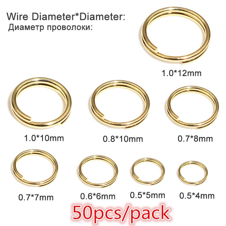 50/100pcs 4-12mm roestvrij staal open dubbele jump ringen voor sleutel dubbele split ringen connectoren DIY craft sieraden maken Steel Gold 50pcs