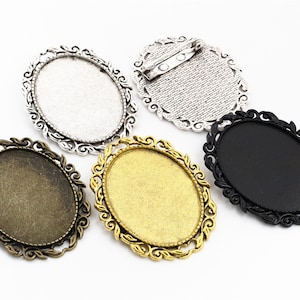 5個 30 x 40 mm 内寸 4色メッキ ピンブローチ ピアススタイル ベースセッティングペンダント