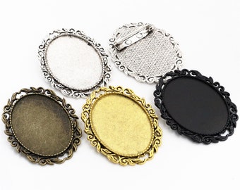 30x40mm Charm Black Oval Brooch Pins Base Setting Cabochon Pendant Blank Trays 30x40mm Charm Black Oval Brooch Pins Base Setting Cabochon Pendant Blank Trays