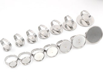 10mm 12mm 14mm 16mm 18mm 20mm 25mm 10pcs/Lot Stainless Steel Adjustable Ring Settings Blank Base