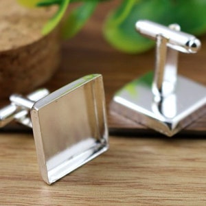 16/18/20mm 10pcs Bright Silver Rhodium Bronze Plated Copper Cufflink Square Base Cuff Link Settings Cabochon Cameo Base zdjęcie 7