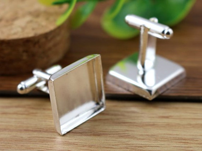 16/18/20mm 10pcs Bright Silver Rhodium Bronze Plated Copper Cufflink Square Base Cuff Link Settings Cabochon Cameo Base zdjęcie 7