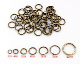 200pcs 3/4/5/6/7/8/10mm Bronce Color Metal DIY Joyería Hallazgos Abiertos de bucles únicos Anillos de salto & Anillo dividido para la fabricación de joyas