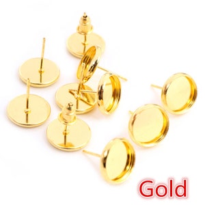 6mm 8mm 10mm 12mm 14/16/18/20mm 8 Colors Plated High Quality Stainless Brass Earring Studswith Ear plug Base,Fit 6-20mm Glass Cabochons image 9